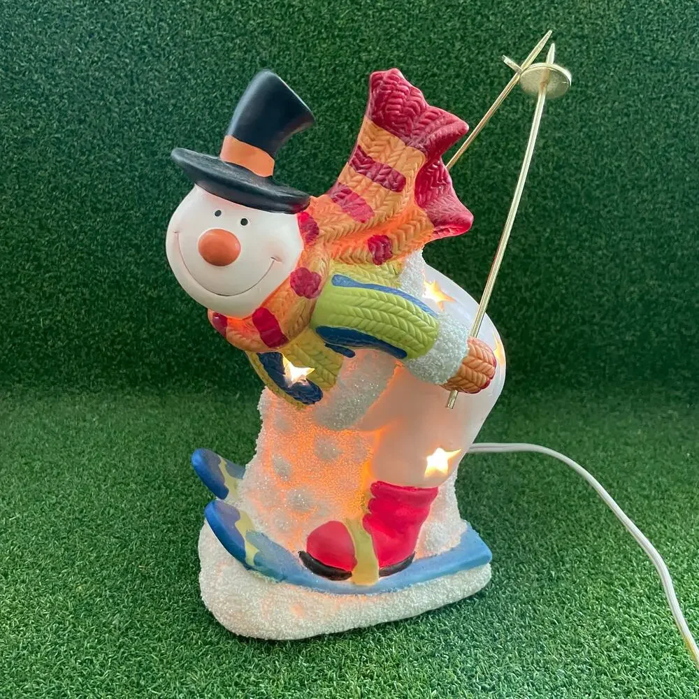 Vintage International Bazaar Snowman on Skis Ceramic Night Light Tested